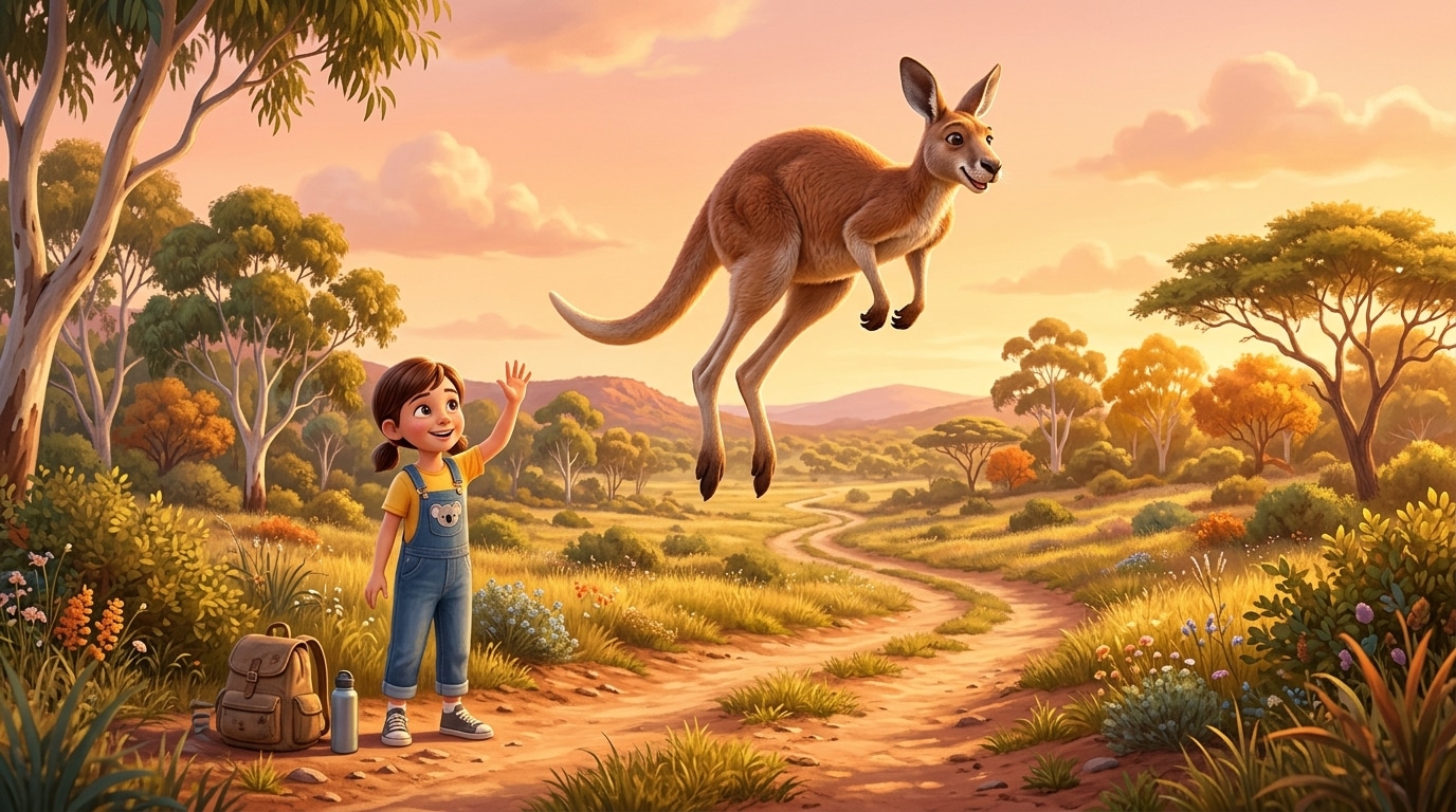 A kangaroo captured mid-jump with scale reference, showing height comparison